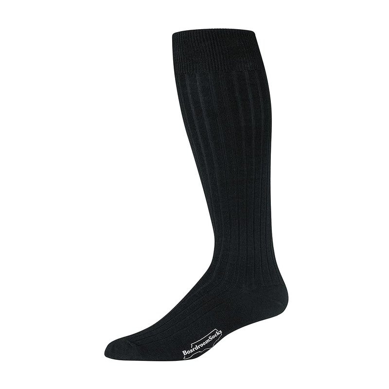 BoardroomSocks Merino Wool Dress Socks for Men â€“ Over-the-Calf, Ribbed Wool Dress Socks for Menâ€™s Size 8-12 â€“ Comfortable and Breathable Socks with Reinforced Heel and Toe by Boardroom Socks, Black - Image 1